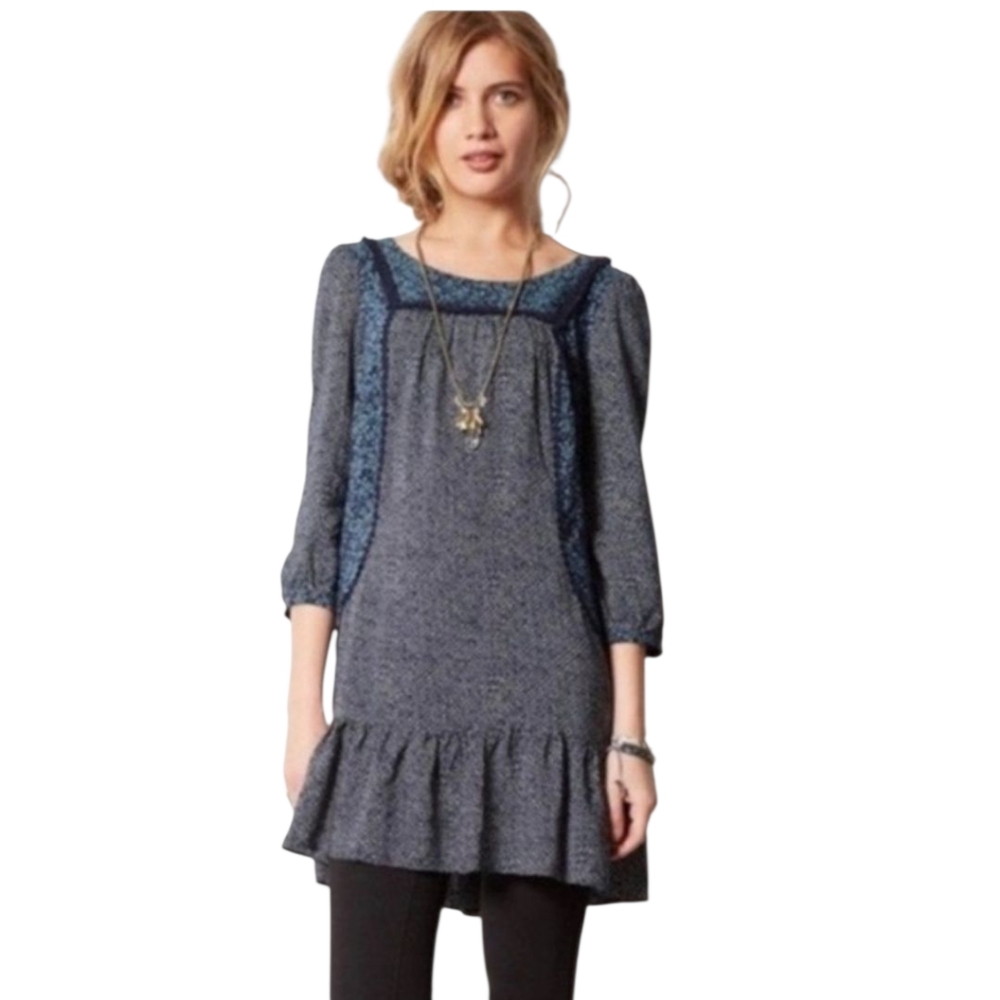 HOLDING HORSES Blue and Gray Tunic Top